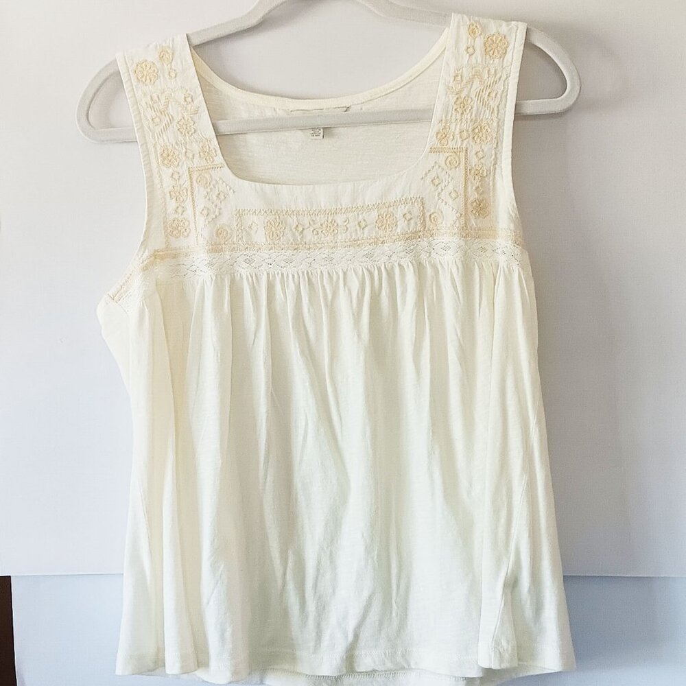 LUCKY BRAND White Embroidered Tank Top Size M